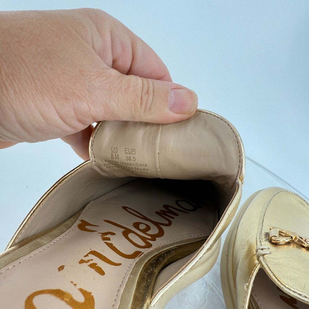 Sam Edelman Womens Kira Bit Mule Size 8 Gold Metallic Leather Slip On Shoe Flat - Picture 9 of 14